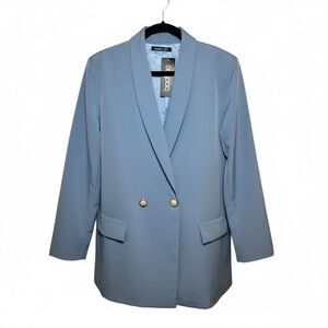 Boohoo Light Blue Blazer with Gold Buttons